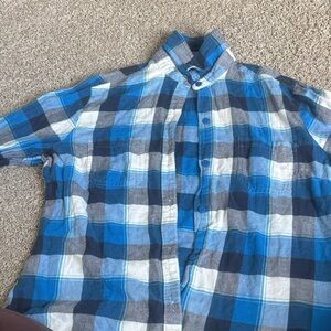 Lee Men's Blue and White Plaid Button Down Shirt